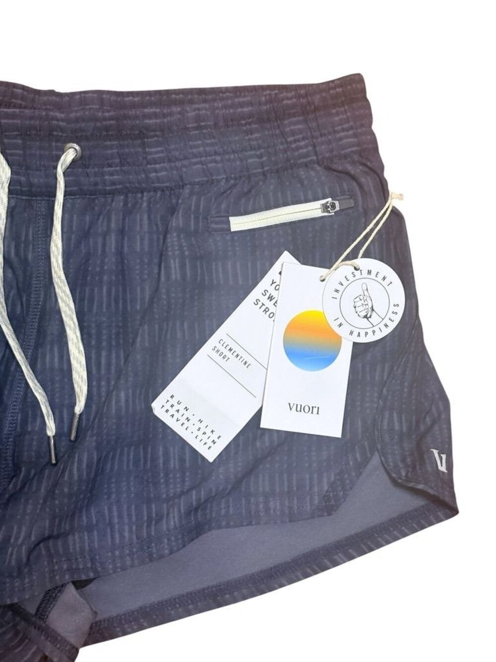 NWT Vuori Clementine Shorts Large Ink Shibori Grid Blue Print 2" Active Run Gym - Picture 7 of 7